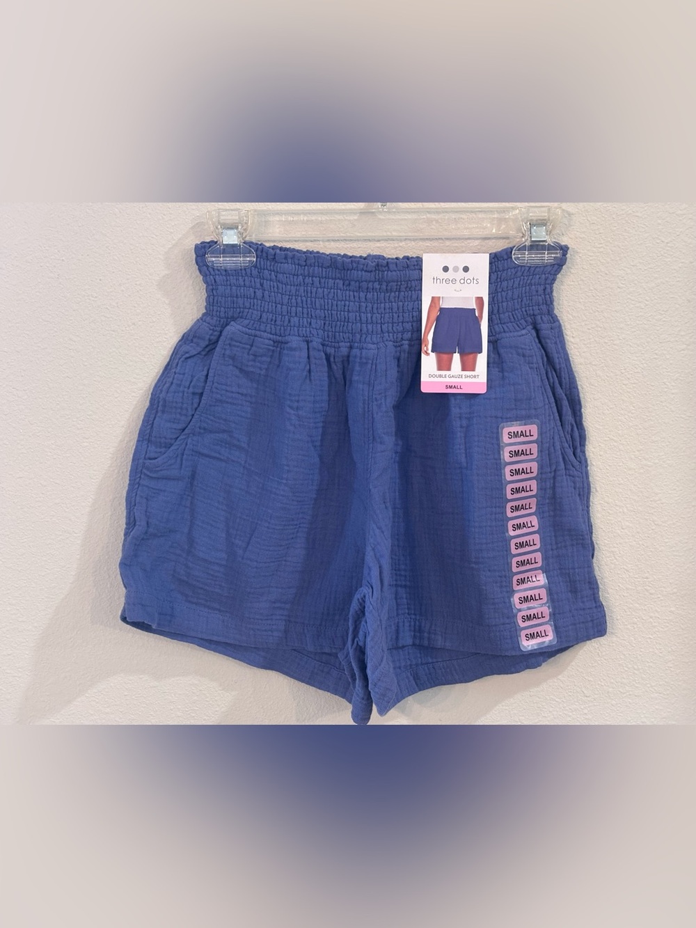 Three Dots Double Gauze Shorts, Periwinkle, Women’s Small